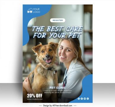 veterinary clinic poster template lady dog pet elegance