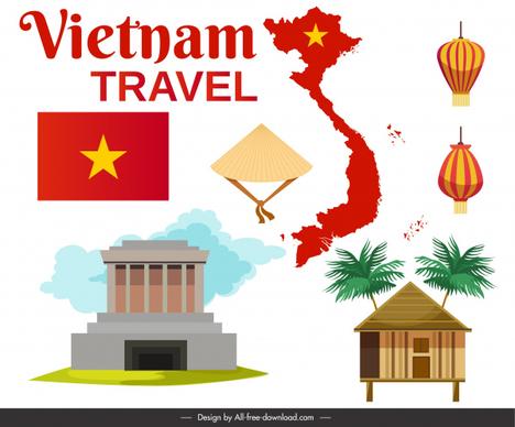 vietnam tourism banner national emblem decor bright flat