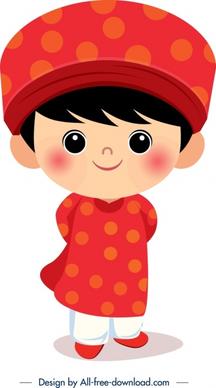 vietnam traditional clothes template cute boy cartoon character