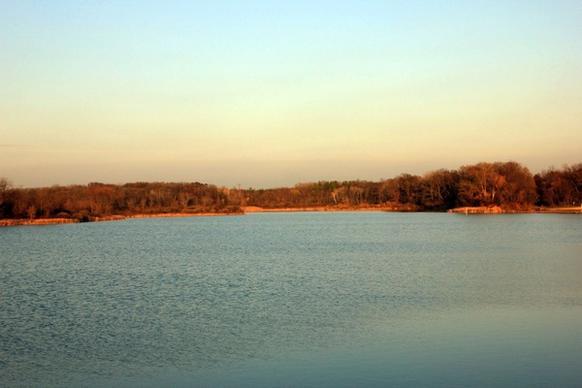 view of lake olson close to sunset at rock cut state park illinois