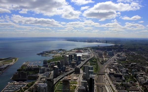 view of the shoreline from the tower in toronto ontario canada