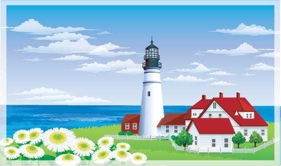 sea scene painting lighthouse home flowers icons decor
