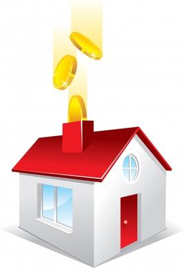 saving concept background house coin icons colored 3d