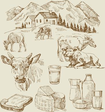 village and dairy cow with bread vector