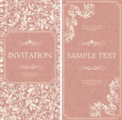 vintag pink invitation cards with floral vector