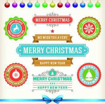 vintage14 christmas decoration and labels vector