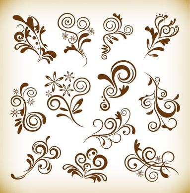 vintage abstract floral elements vector graphics set