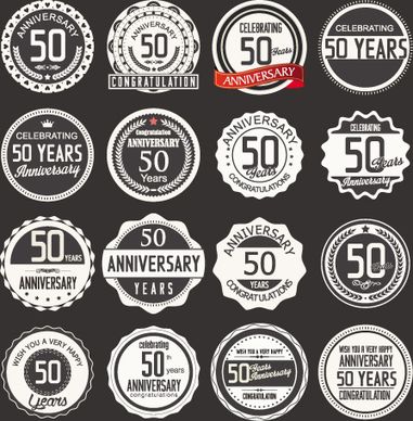 vintage anniversary labels set vector