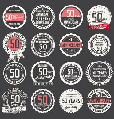 vintage anniversary labels set vector