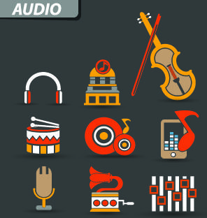vintage audio icons vector