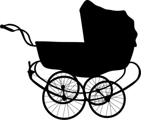 vintage baby carriage illustration with silhouette style