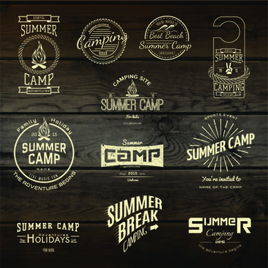 vintage badges with labels and wood background vector