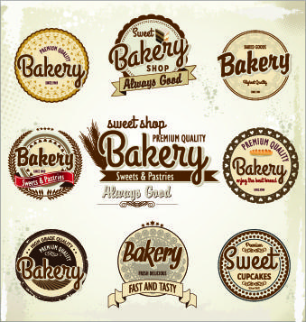 vintage bakery labels creative vector set