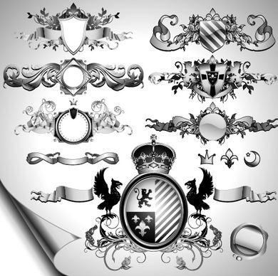 vintage black and white badge with heraldry vector set