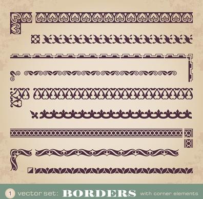 vintage borders with corner elements vectors