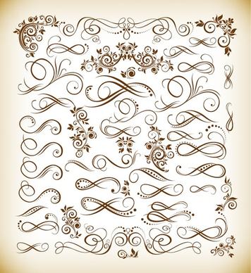 vintage calligraphic design elements vector illustration set