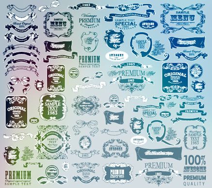 vintage calligraphic ribbon with labels vector