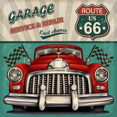 vintage car poster grunge style vector