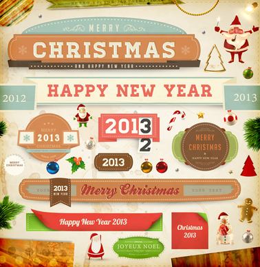 vintage christmas and new year13 ornaments vector