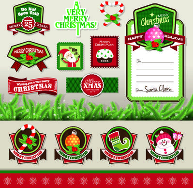 vintage christmas elements and labels vector