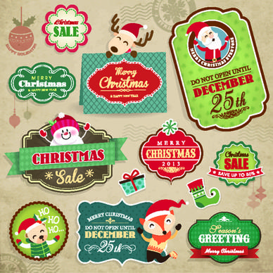 vintage christmas elements and labels vector