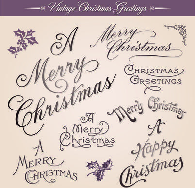 vintage christmas greetings design elements vector