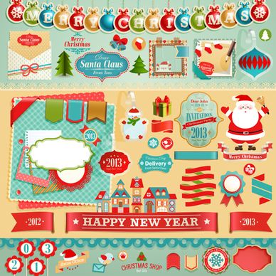 vintage christmas labels and elements vector set