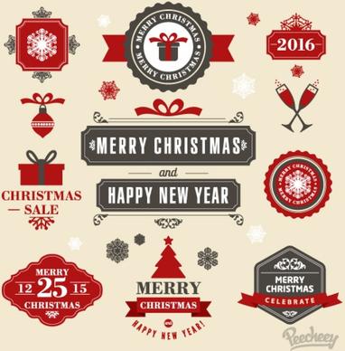 vintage christmas sticker set in red and gray