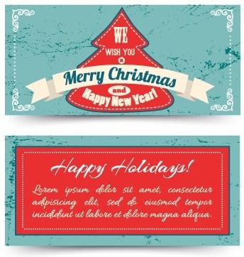 vintage christmas tree ribbon cards vector