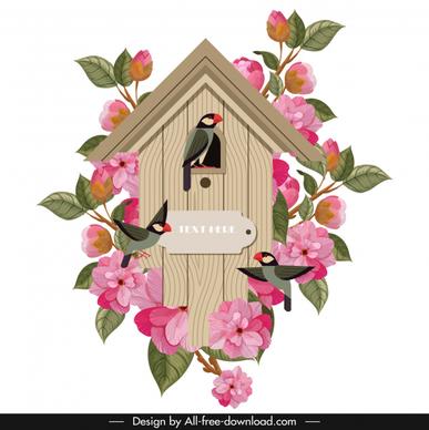 vintage clock template flora birds wooden cottage shape