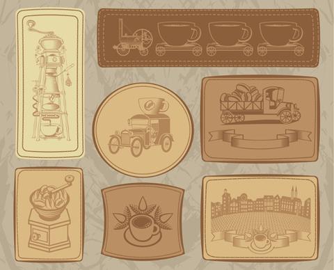 vintage coffee cards with labels vector set