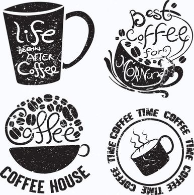 vintage coffee logotypes cup icon texts decor