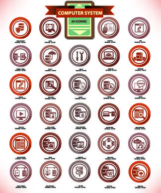 vintage computer system icons vector set