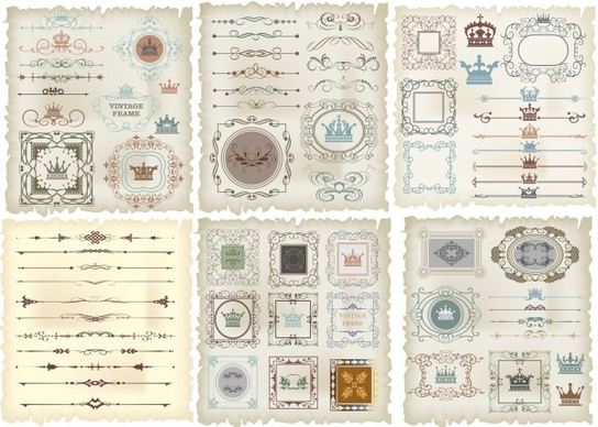 vintage crown borders with frame vector