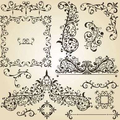 vintage floral accessories and borders vector