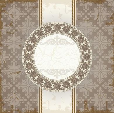 vintage floral background with round frame vector