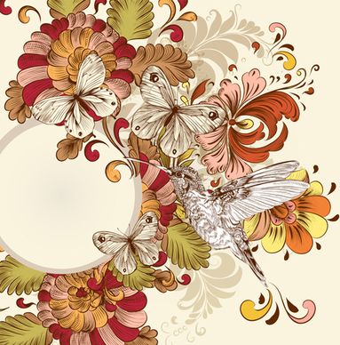 vintage flower and birds background art vector