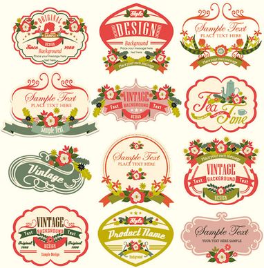 vintage flower creative labels vector