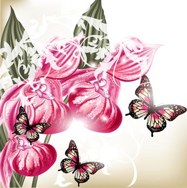 vintage flowers with butterflies vector