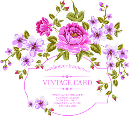 vintage flowers with frame card vector