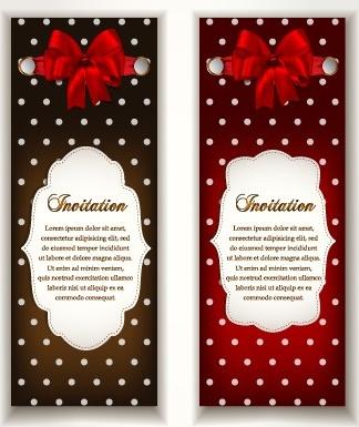 vintage invitation cards and red bow vector