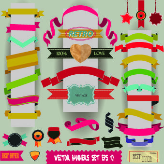 vintage labels and ribbon design vector set