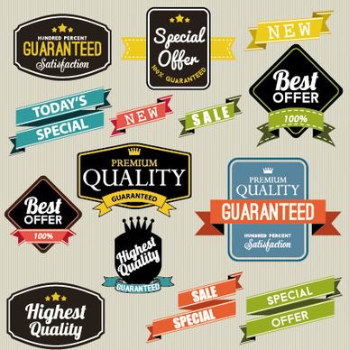 vintage labels with stickers and ribbons vector graphics