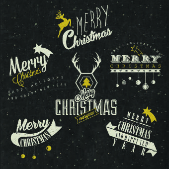 vintage merry christmas logos design vector