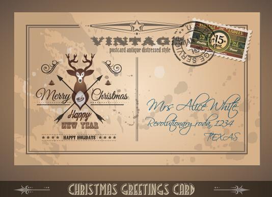 vintage merry christmas postcard vectors tamplate