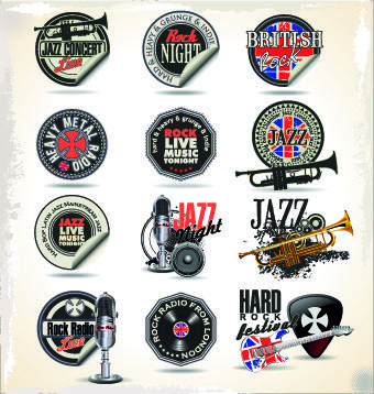 vintage music sticker vector