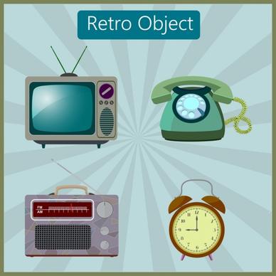 vintage objects collection television telephone clock radio icons