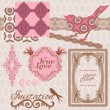 vintage pattern lacelabel and frames decor vector collection