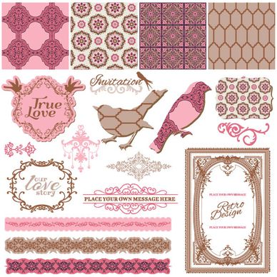 vintage pattern lacelabel and frames decor vector collection