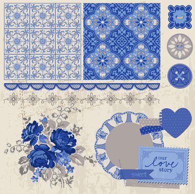 vintage postcard with blue ornament elements vector